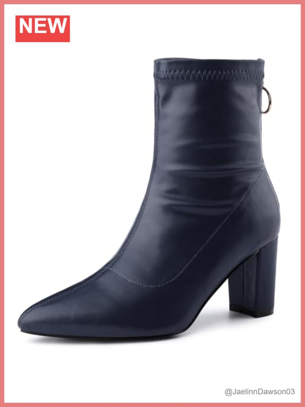 Women Pointy Toe Back Zip Chunky Heel Ankle Boots PU Block Heel